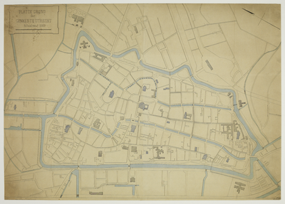 216709 Plattegrond van de stad Utrecht met directe omgeving; met weergave van het stratenplan, wegen, watergangen en ...